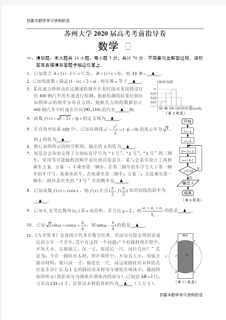 苏州大学2020届高考考前指导卷数学试卷(含附加题)