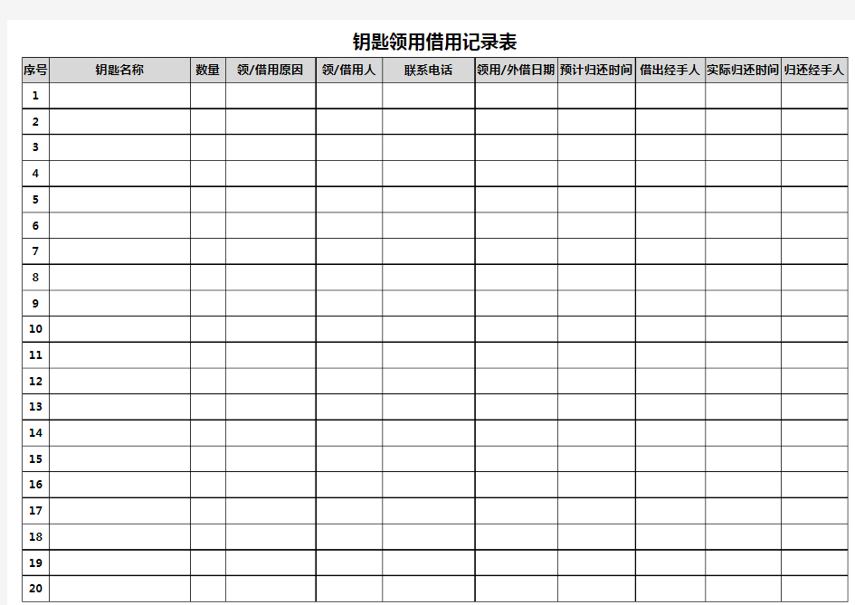 钥匙借用领用记录表