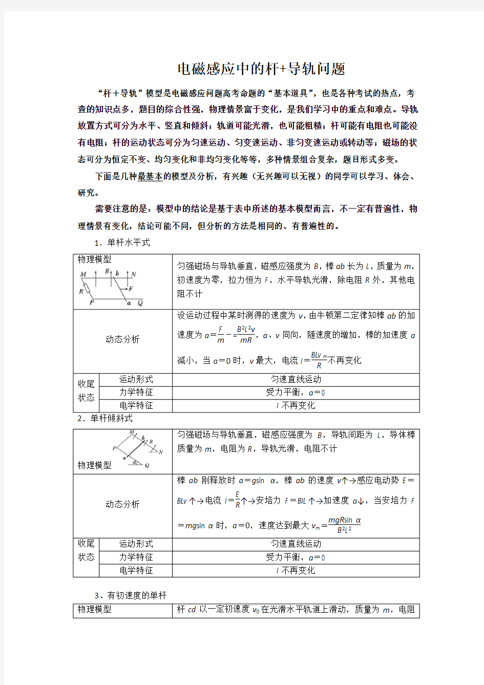 电磁感应中的杆和导轨问题