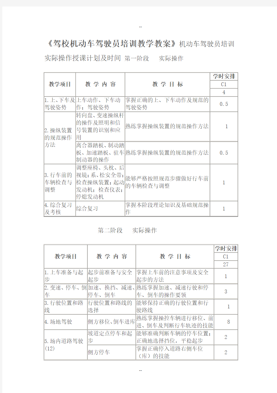 驾校机动车驾驶员培训教学教案