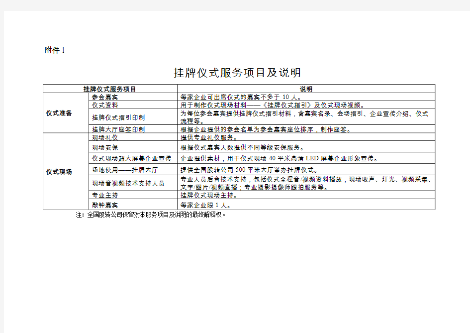 新三板挂牌仪式服务项目及说明