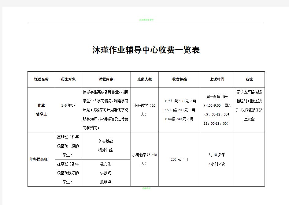 辅导班收费表84868