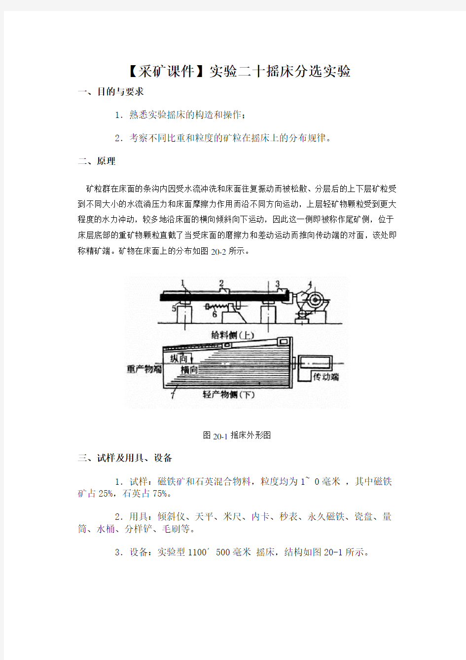 【采矿课件】实验二十摇床分选实验