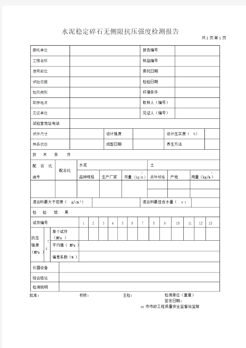 水泥稳定碎石无侧限抗压强度检测报告.doc