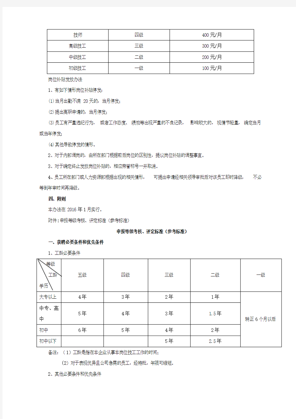 生产一线员工分级管理办法