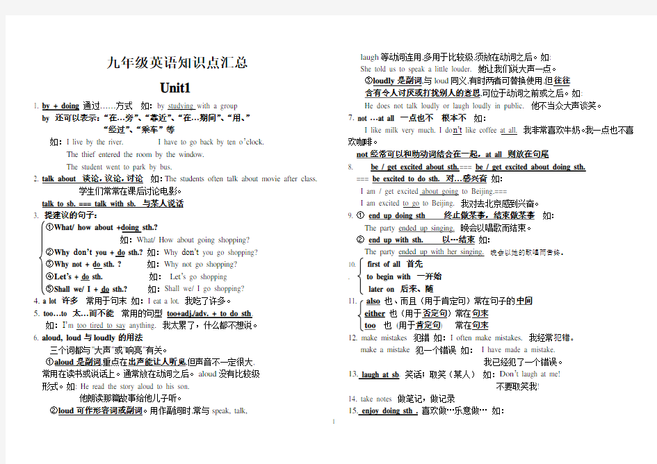 九年级英语知识点汇总