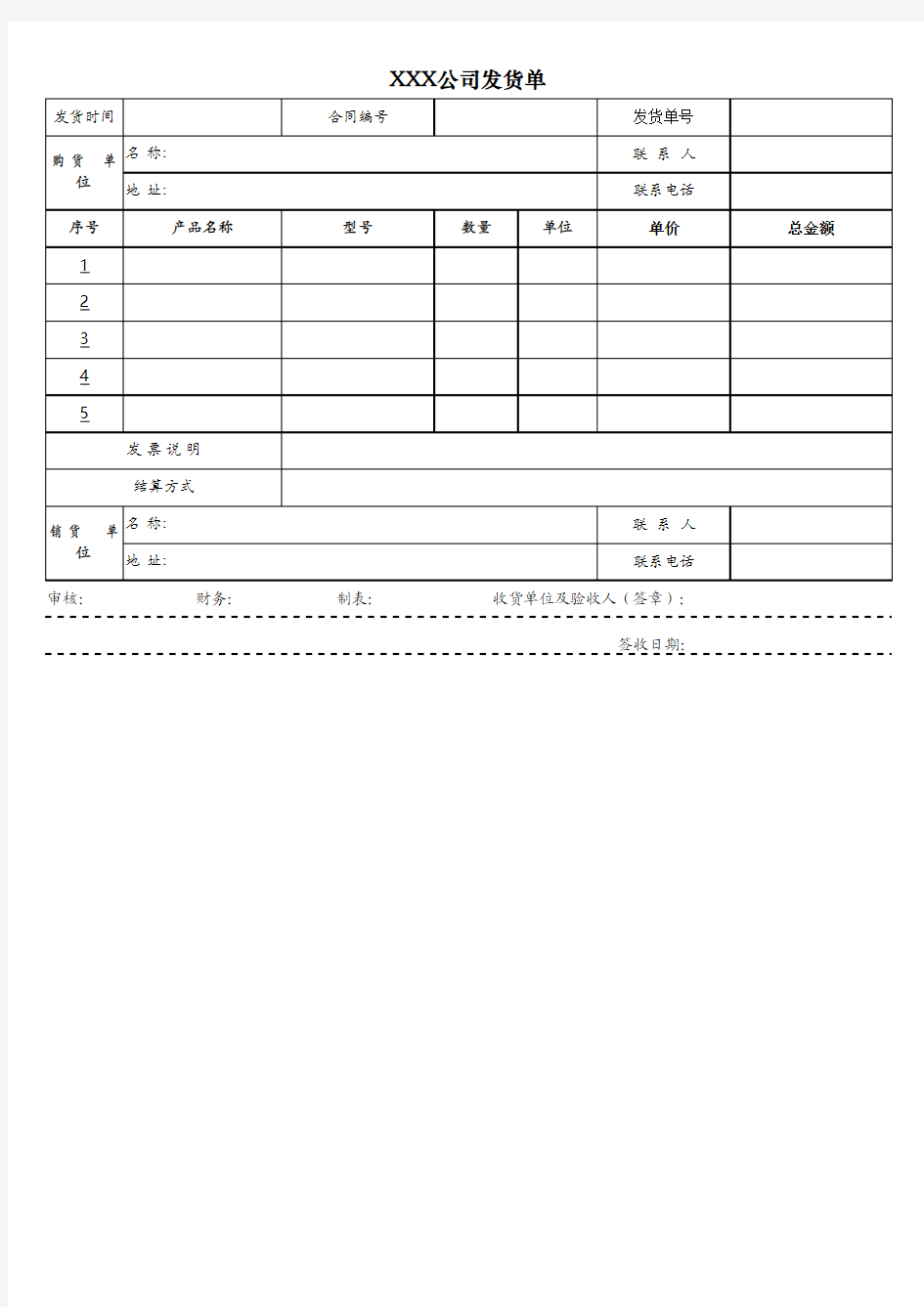 EXCEL发货单模板