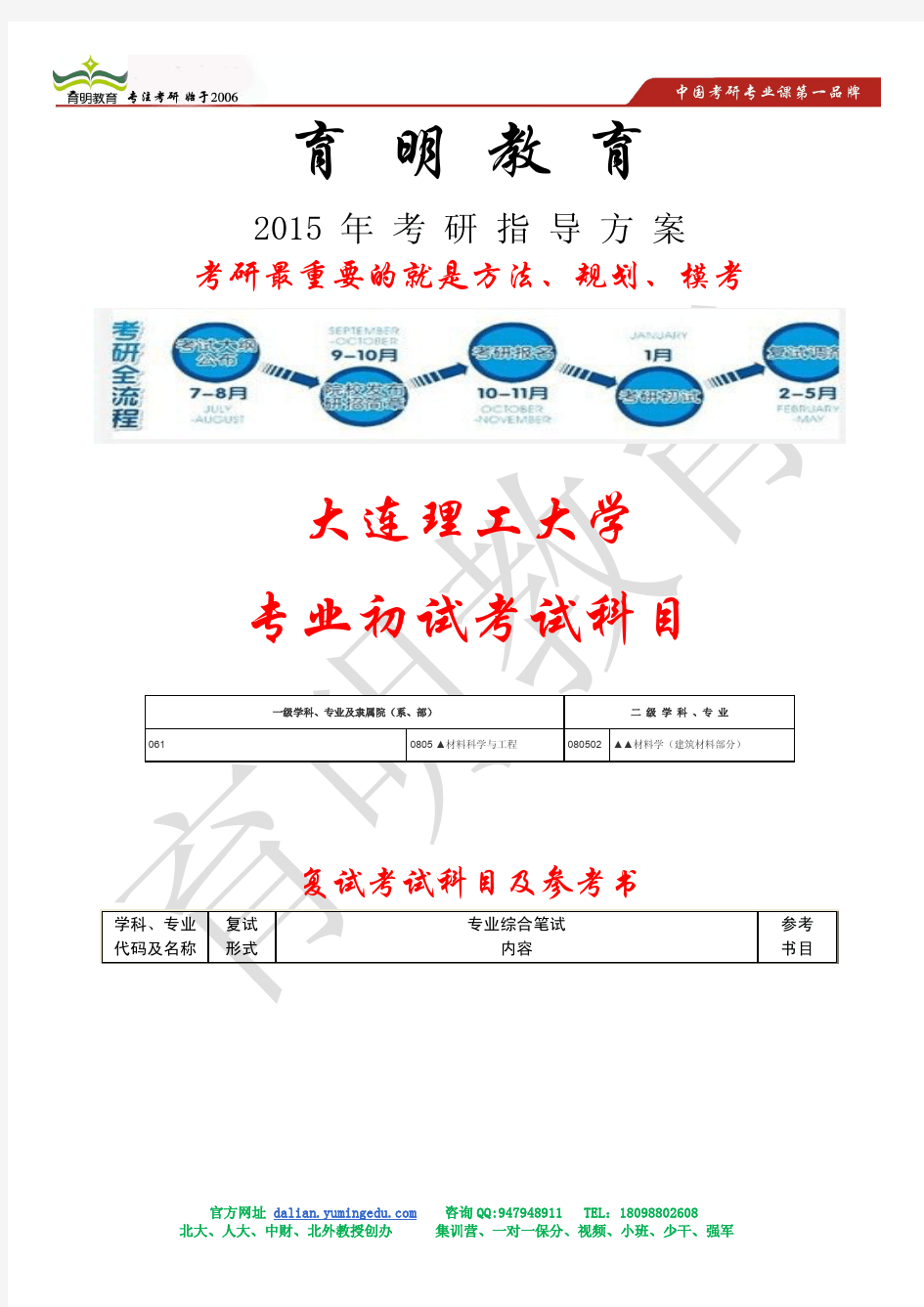 大连理工大学材料科学与工程2专业真题、初始复试考试科目