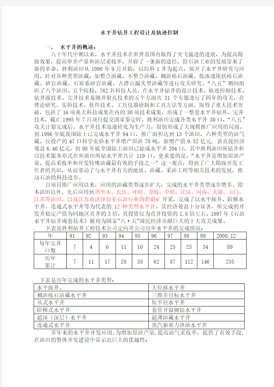 水平井工程设计及轨迹控制