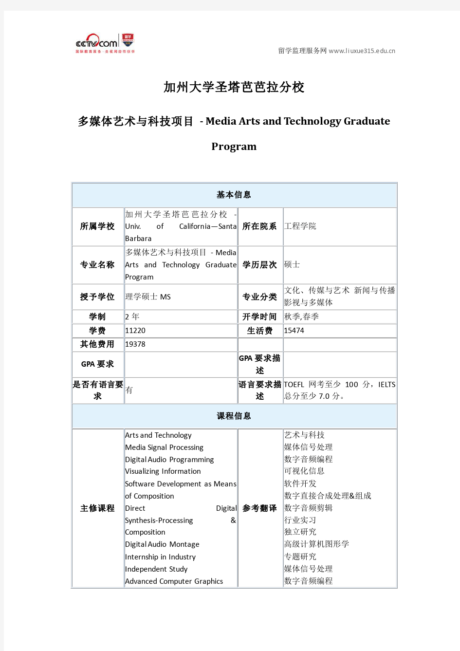 美国加州大学圣塔芭芭拉分校多媒体艺术与科技项目硕士专业申请