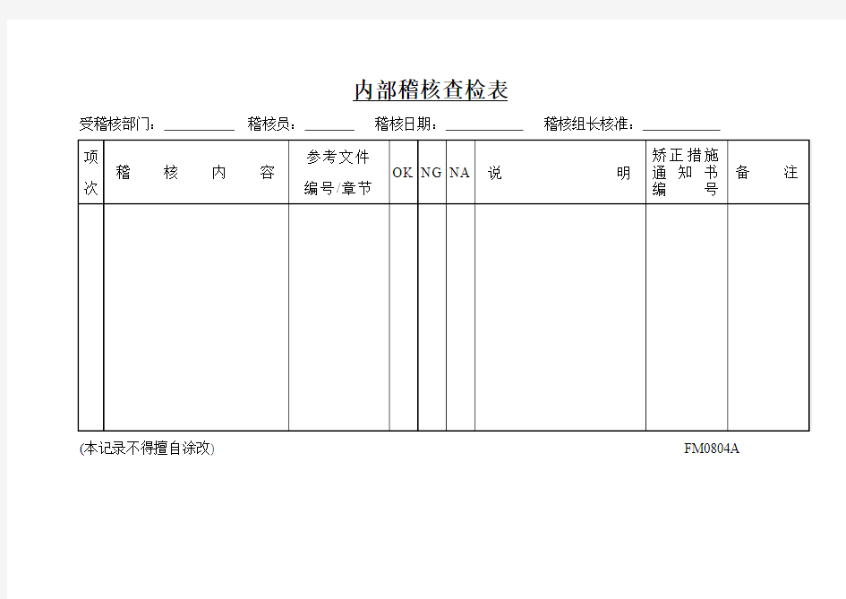 内部稽核查检表