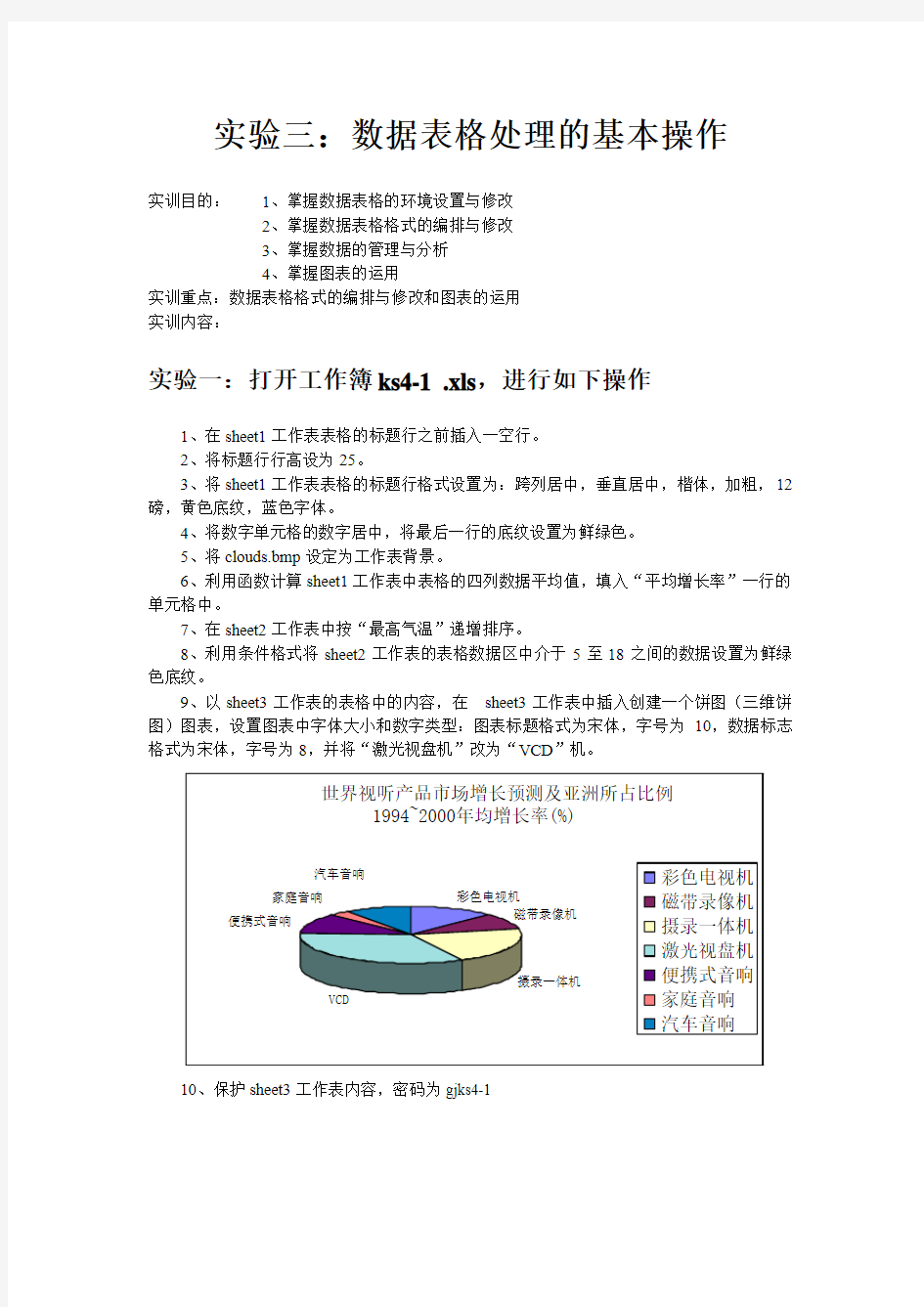 实训三：数据表格处理的基本操作