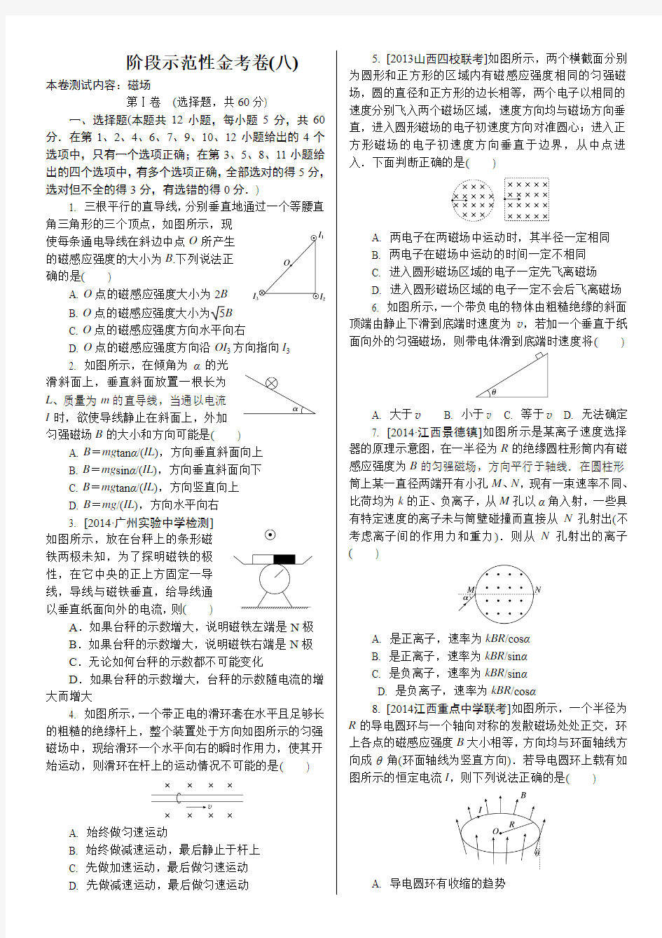 2015届《金版教程》高考物理大一轮总复习配套阶段示范性金考卷：磁场(含解析) - 副本