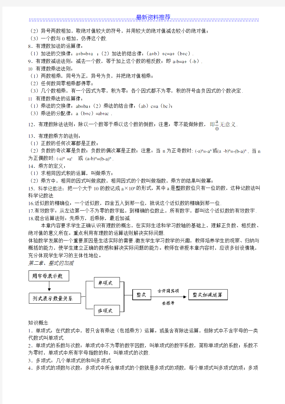 初中数学各章节知识点总结(人教版)