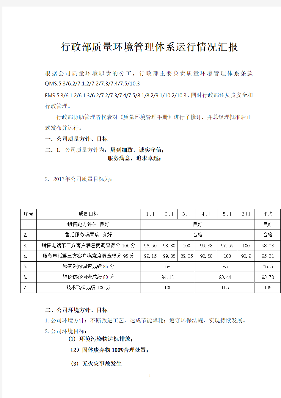 管理评审行政部汇报