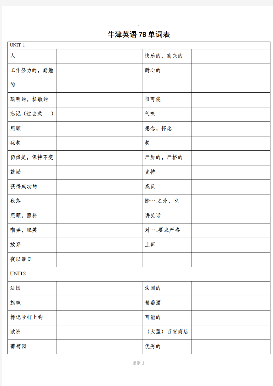 牛津英语7B单词表