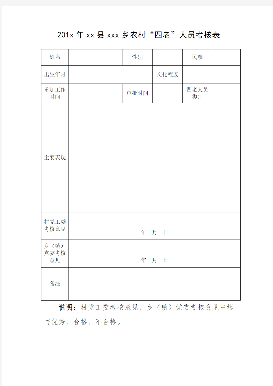 四老人员考核表