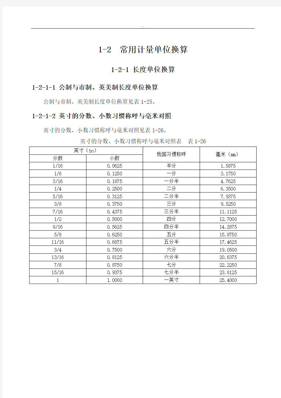 常用计量单位换算