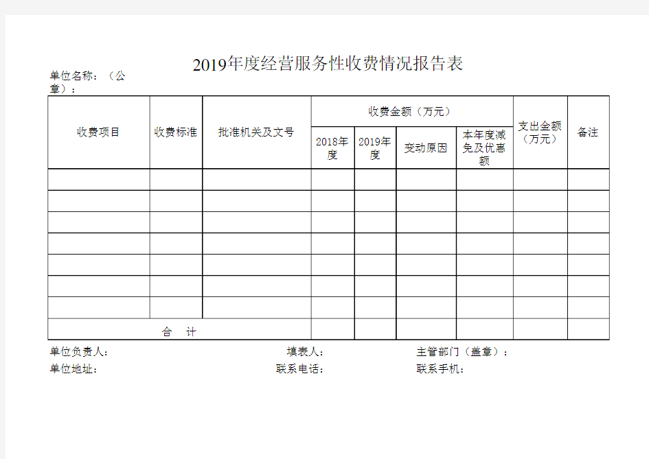 2019年经营服务性收费情况报告表