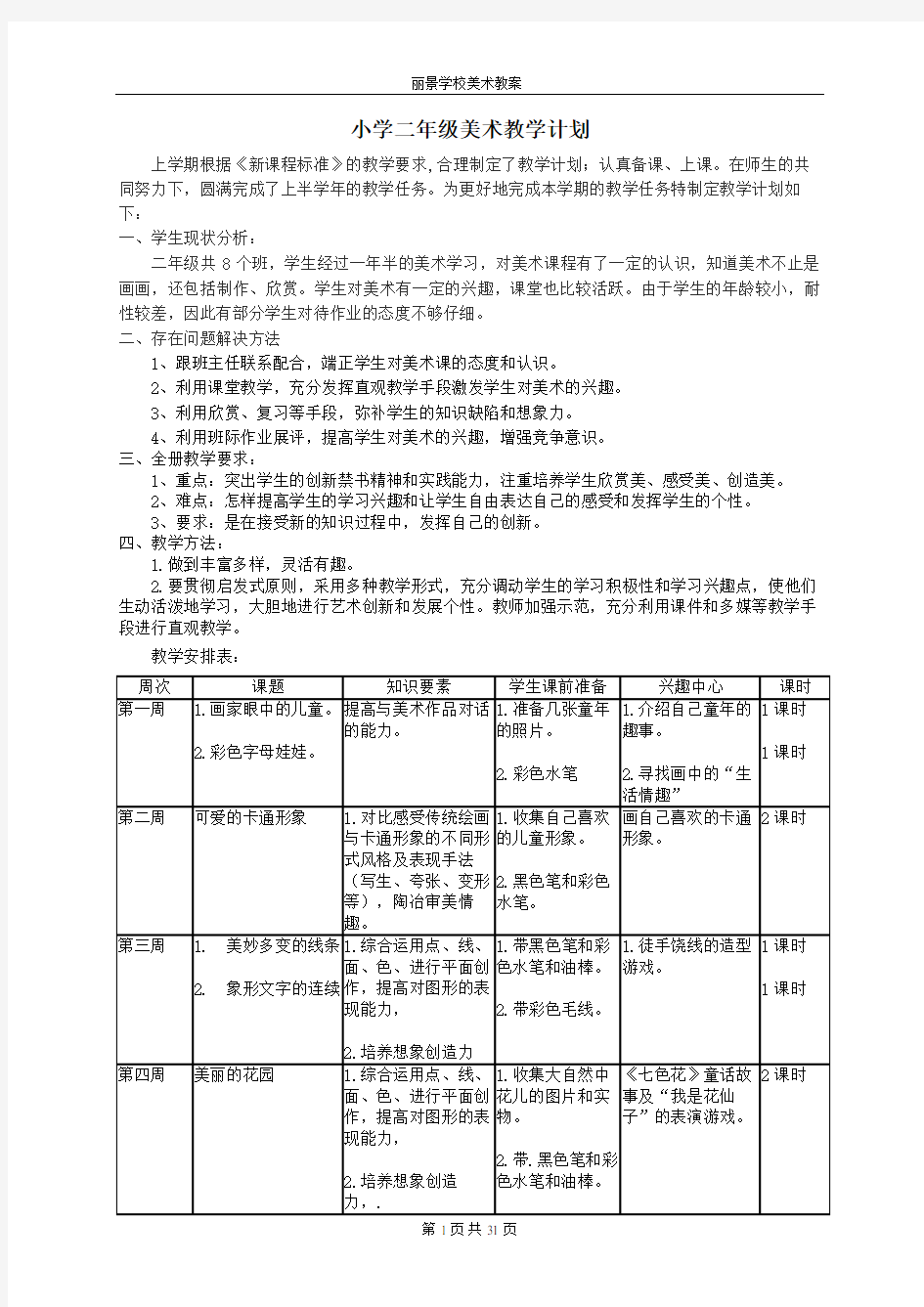 岭南版二年级下册美术全册教案