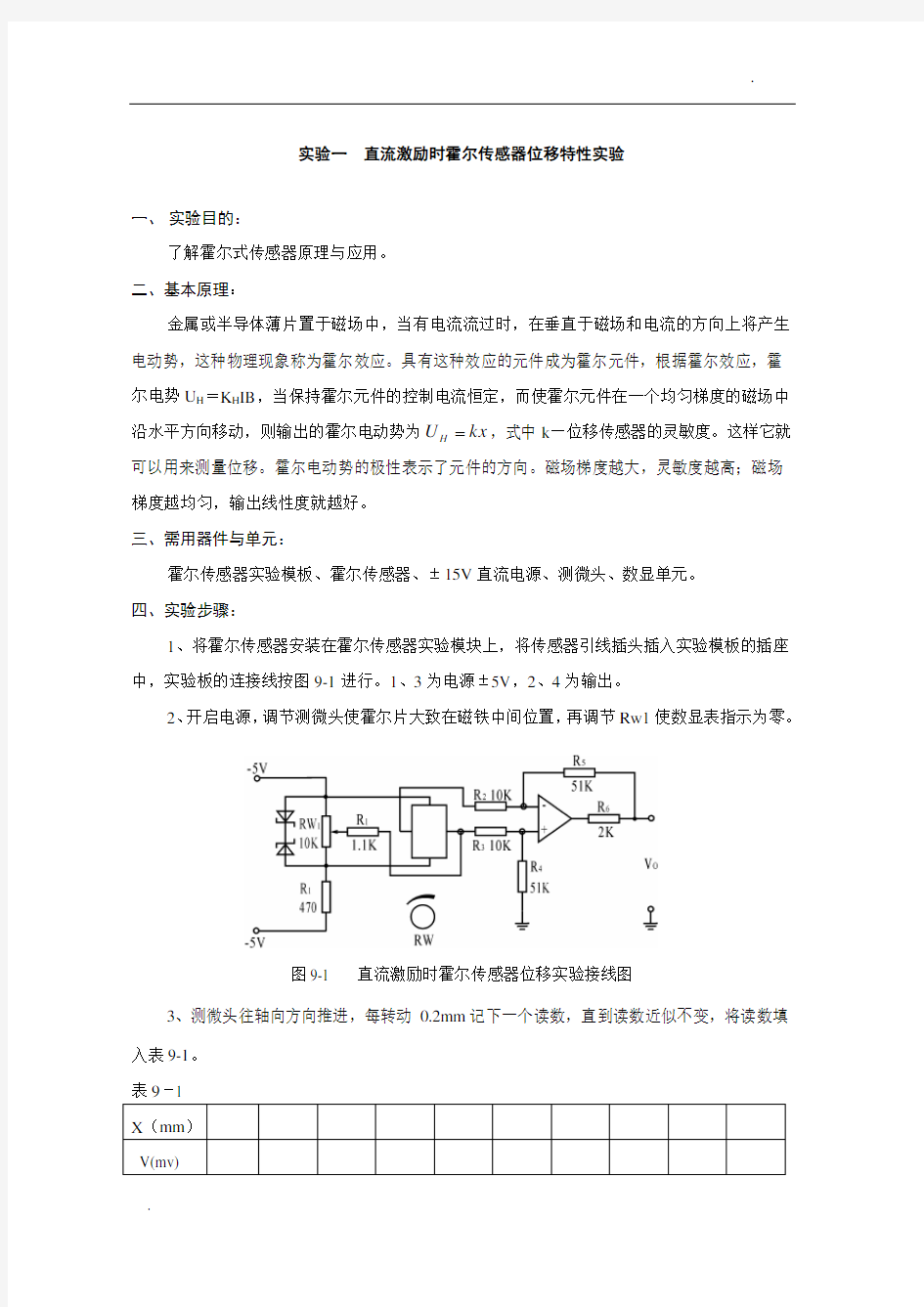 传感器测试实验报告