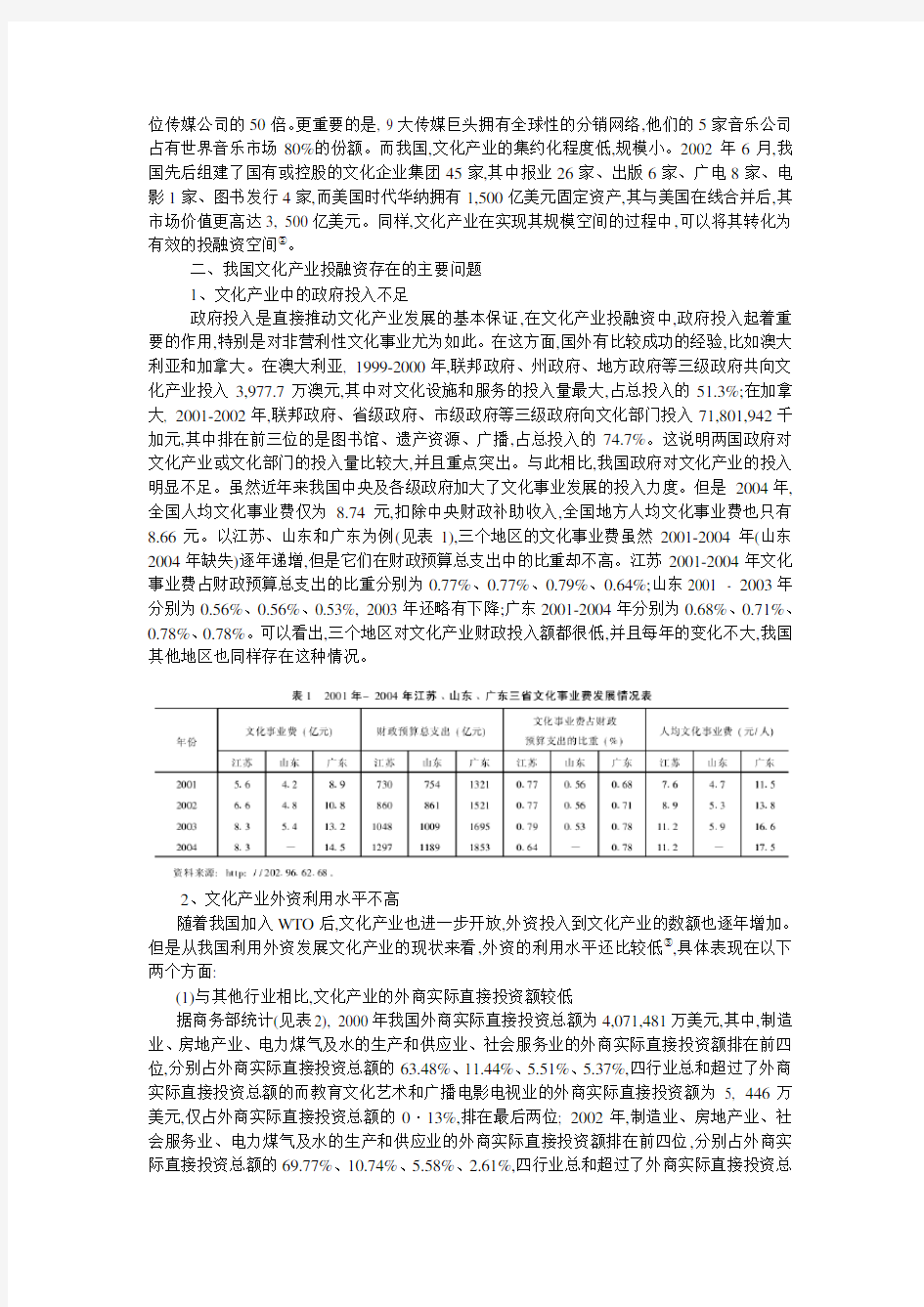 我国文化产业投融资存在的问题及基本对策