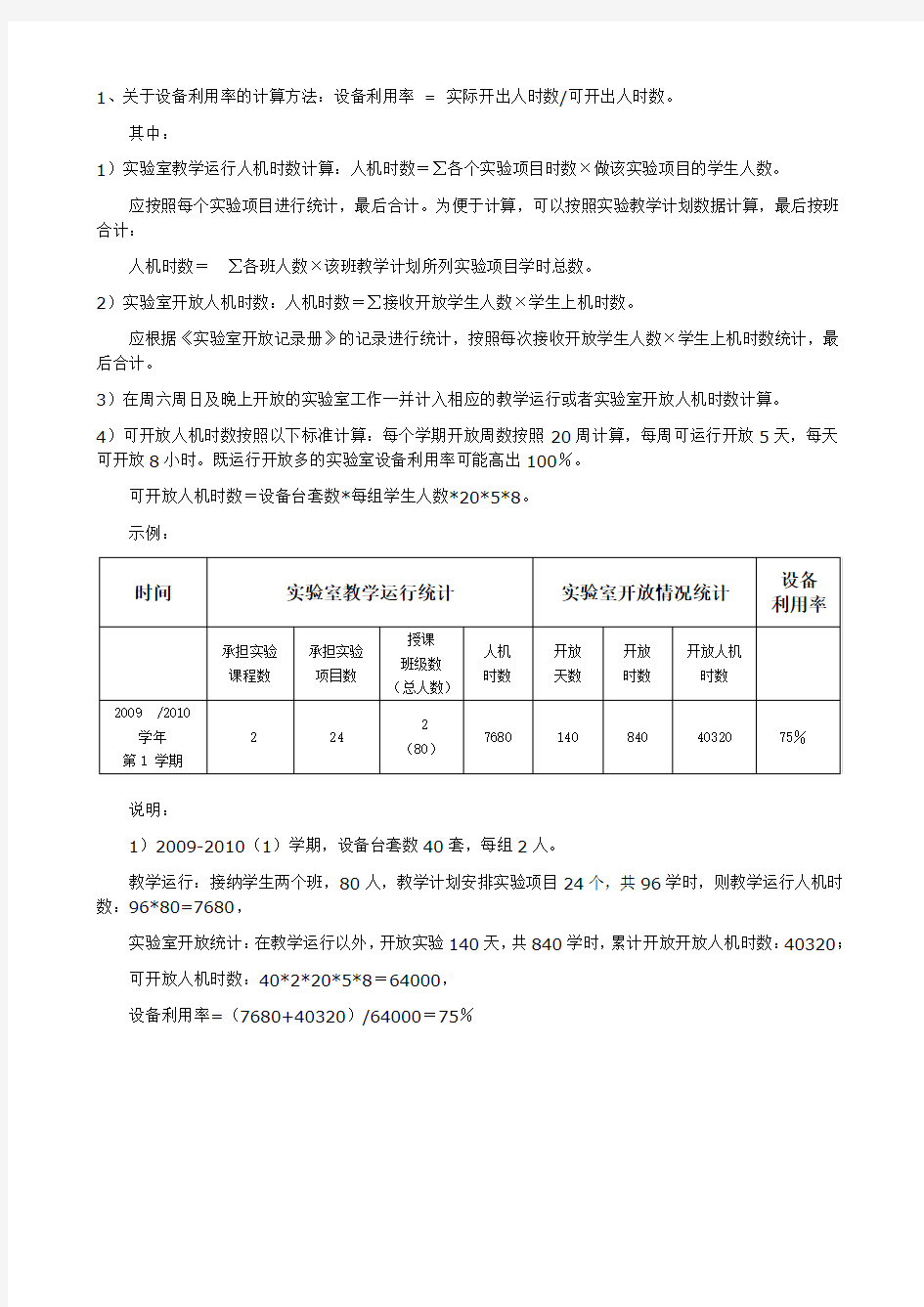 设备利用率计算说明