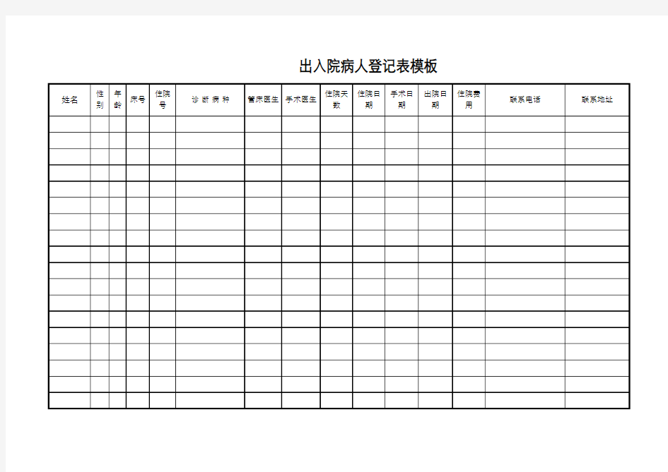 出入院病人登记表模板