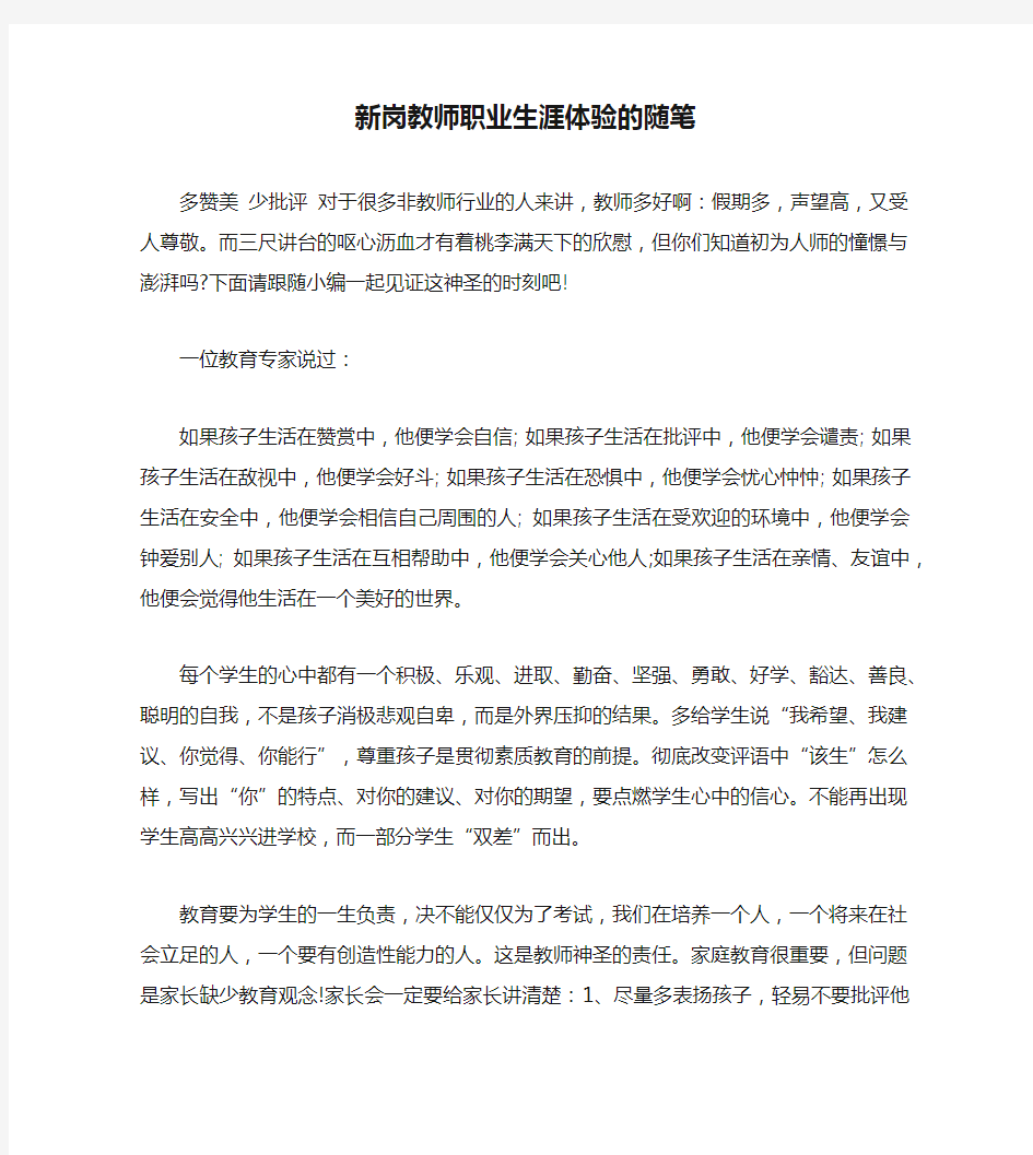 新岗教师职业生涯体验的随笔