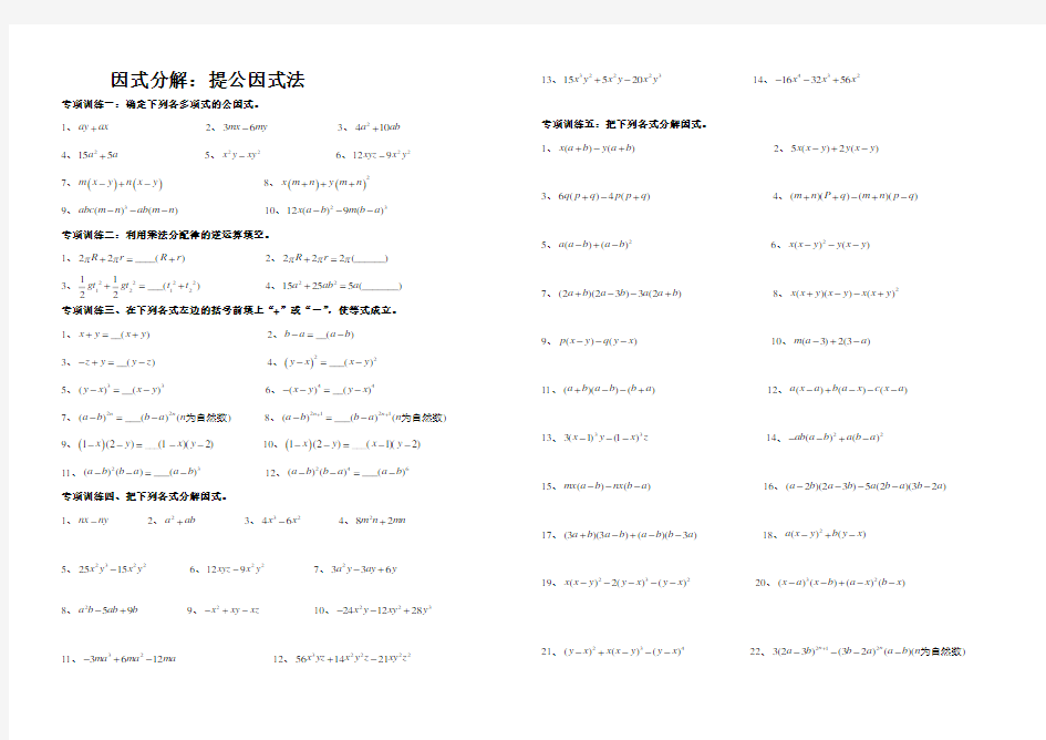 因式分解分类练习提公因式法公式法十字相乘法