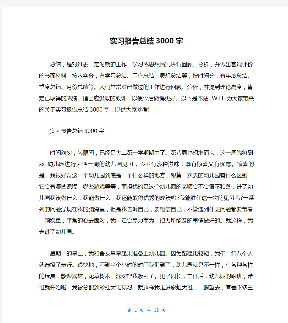 实习报告总结3000字