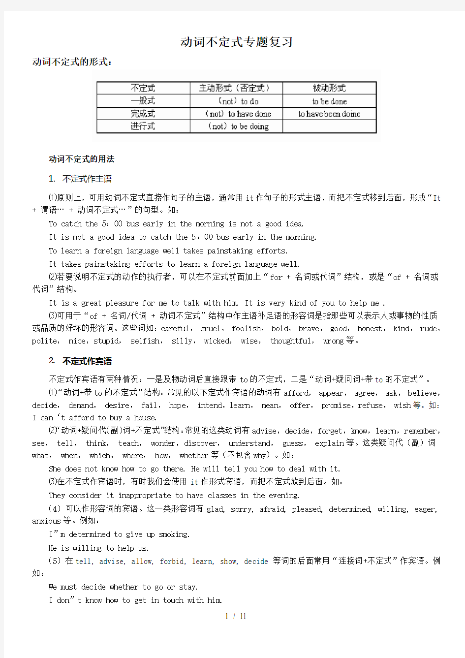 高中英语语法复习--动词不定式的用法