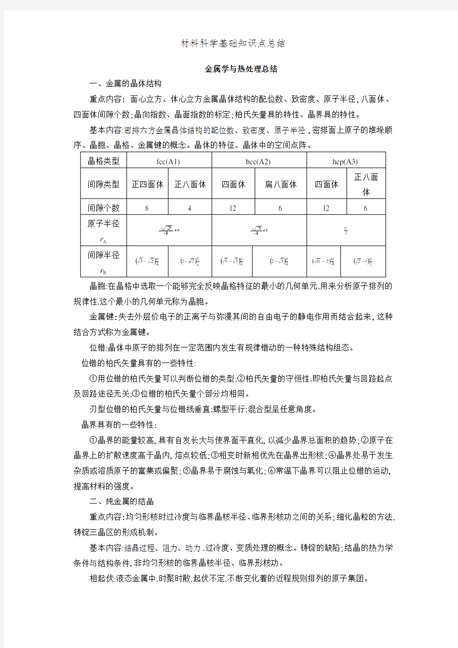 材料科学基础知识点总结