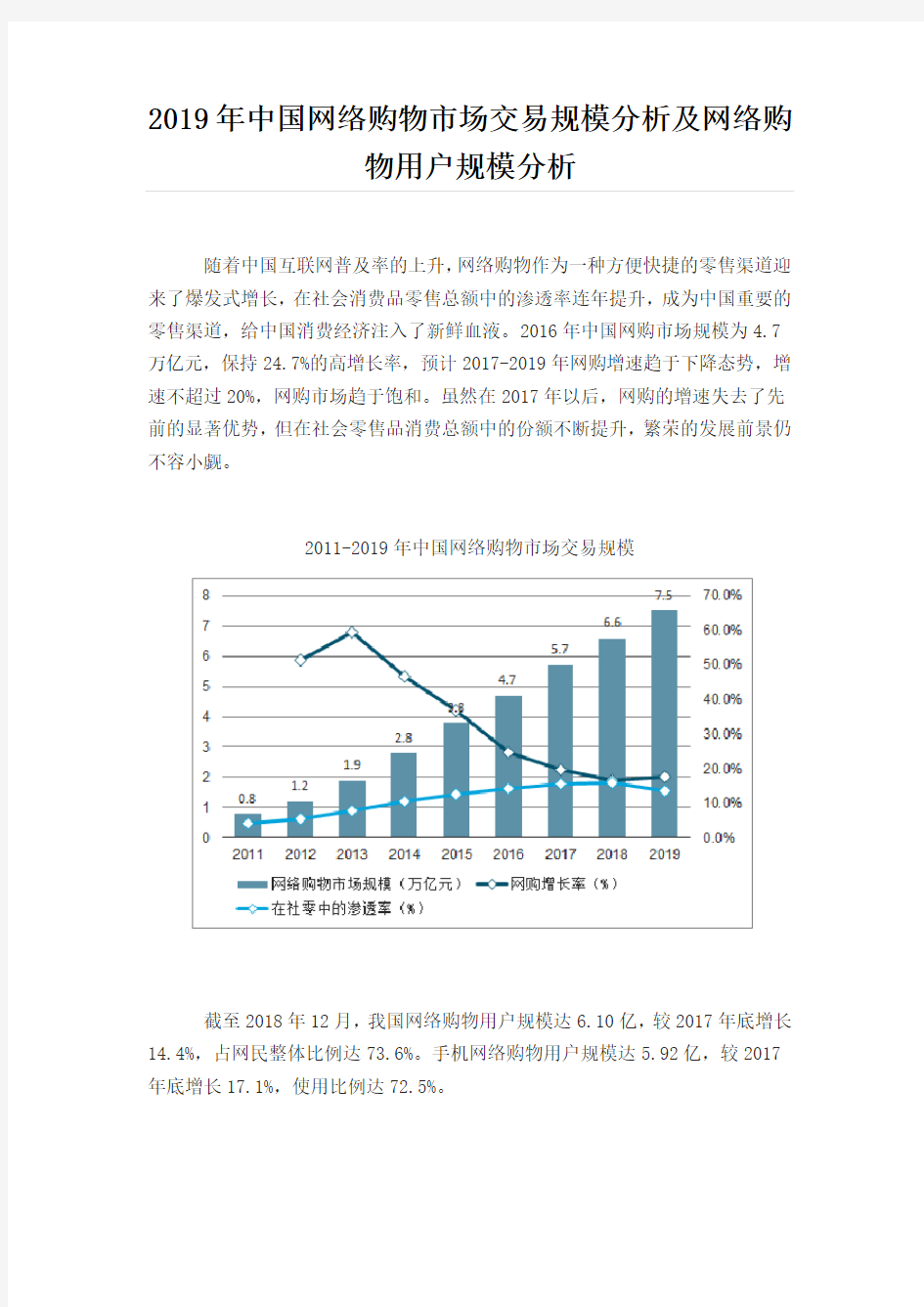2019年中国网络购物市场交易规模分析及网络购物用户规模分析