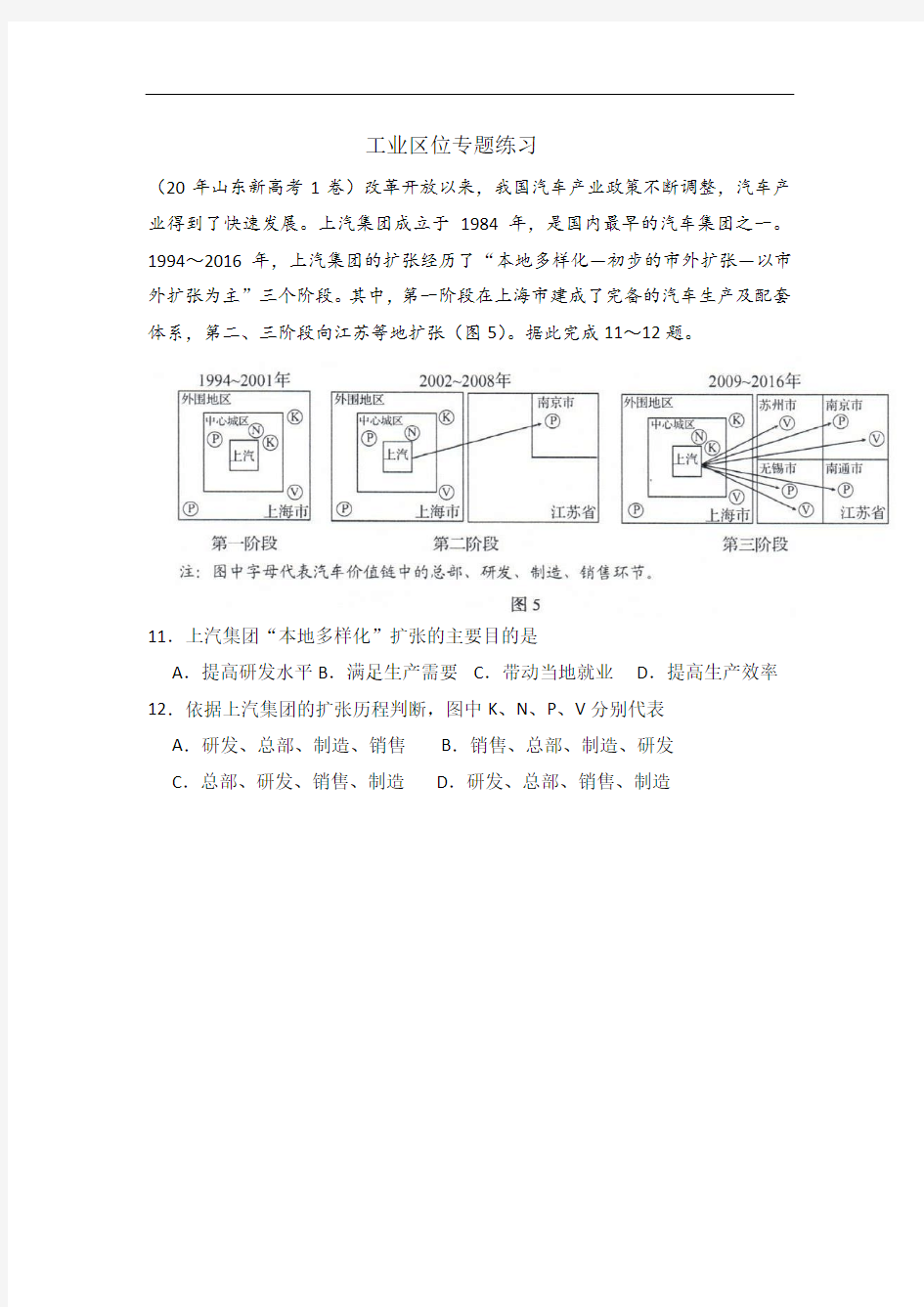 工业区位专题练习(全国卷整合)