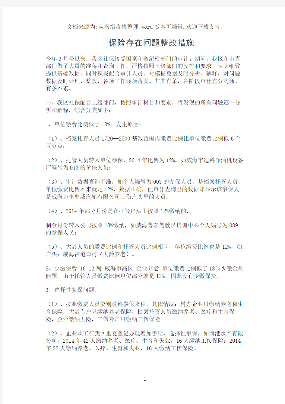 保险存在问题整改措施