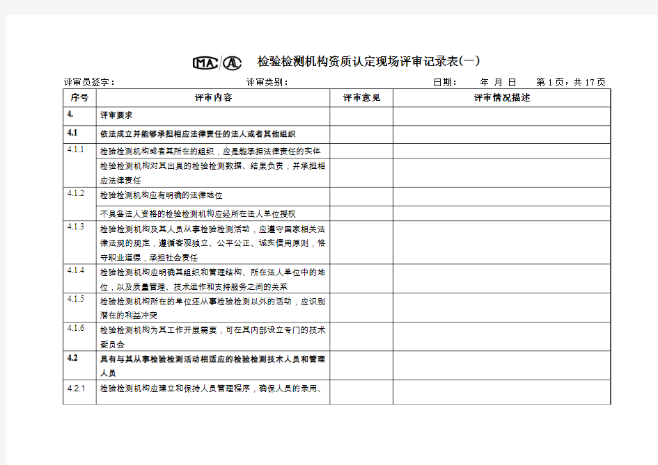 检验检测机构资质认定现场评审记录表汇总