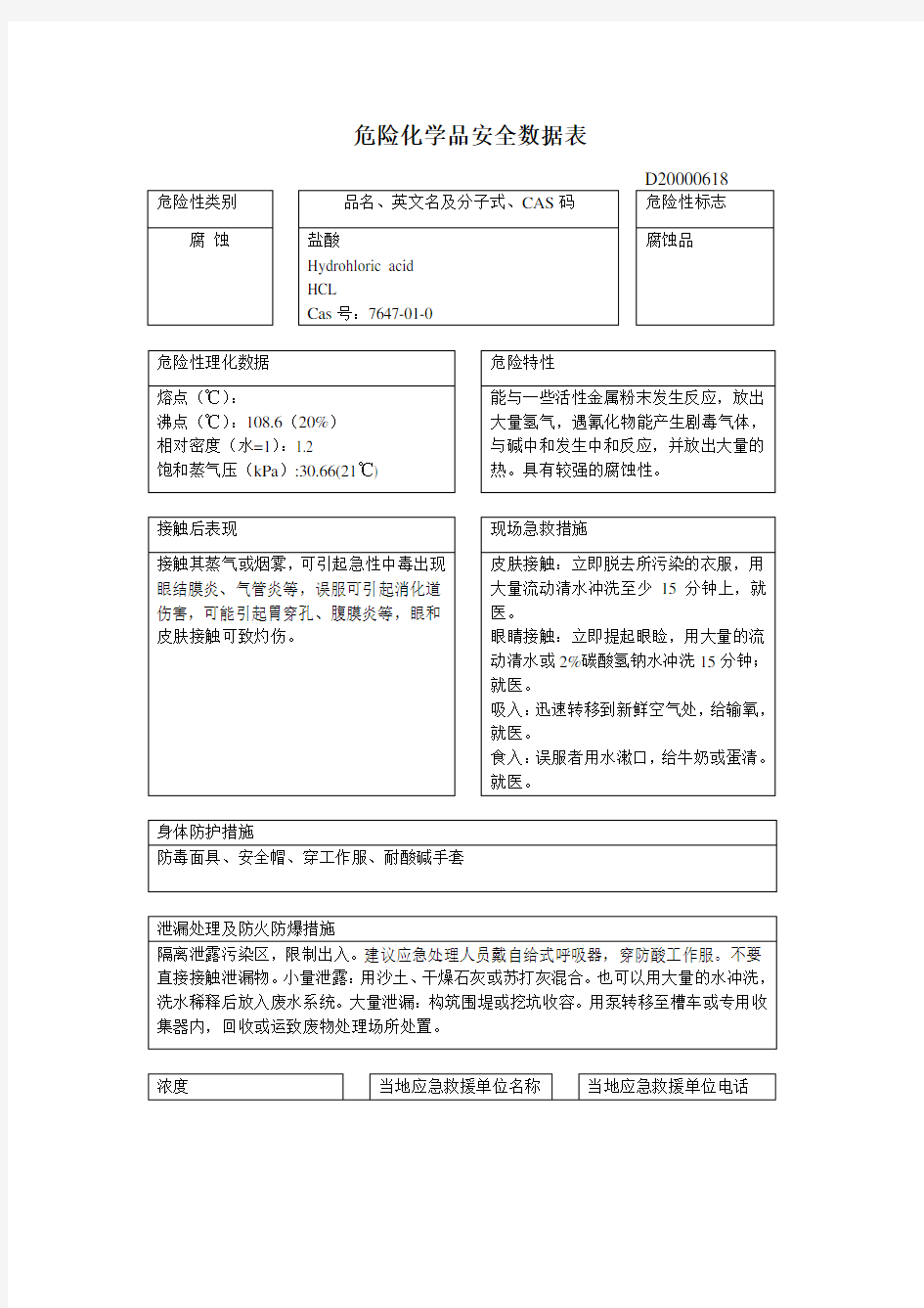 危险化学品安全数据表