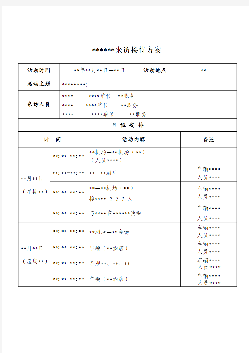 接待方案详细模板