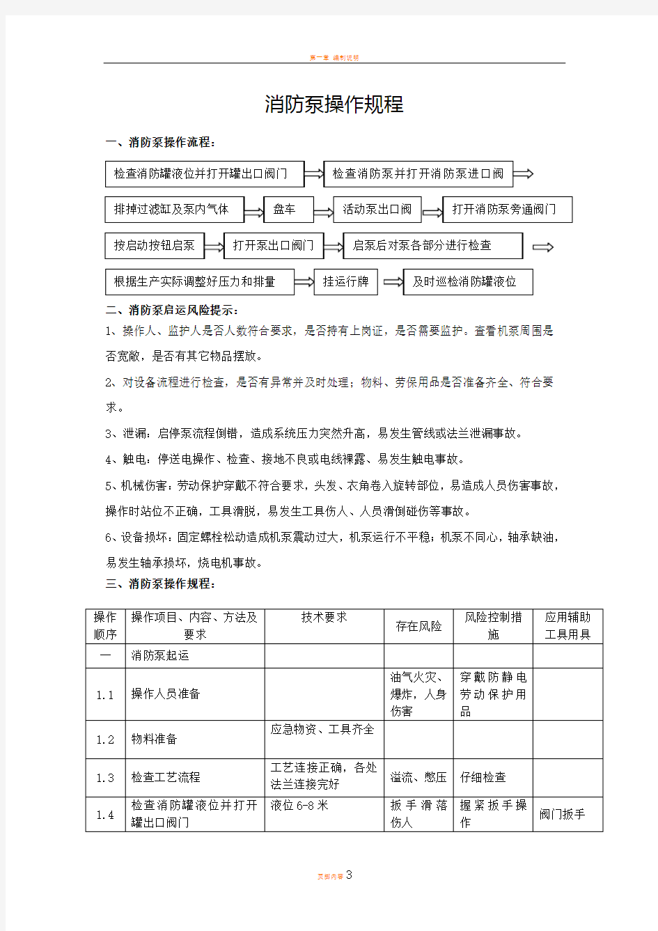 消防泵操作规程