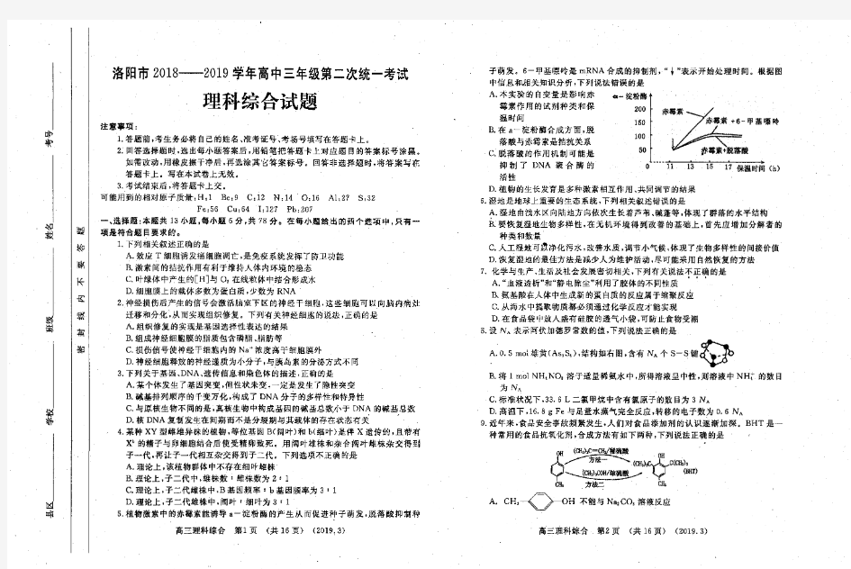 2019届河南省洛阳市高三第二次联考理综试卷(含答案解析)