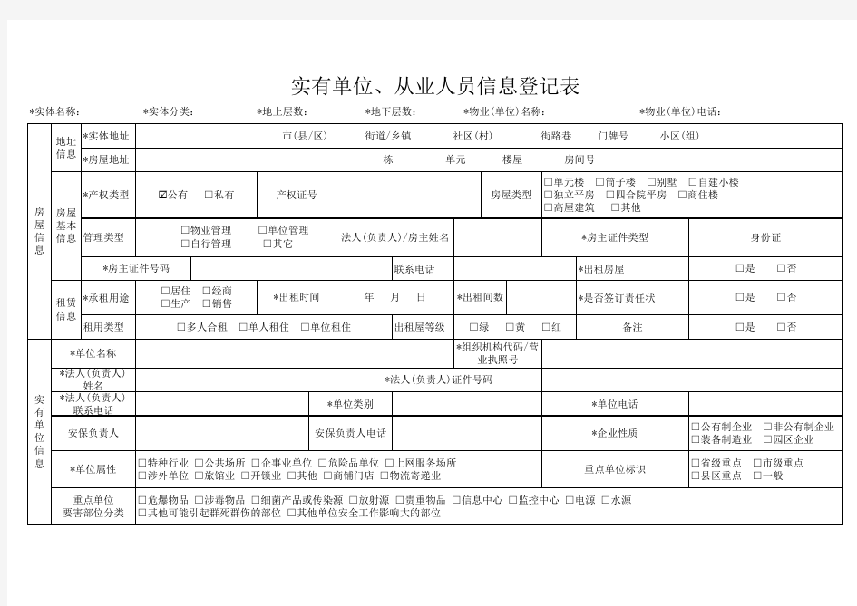 实有单位、从业人员信息登记表