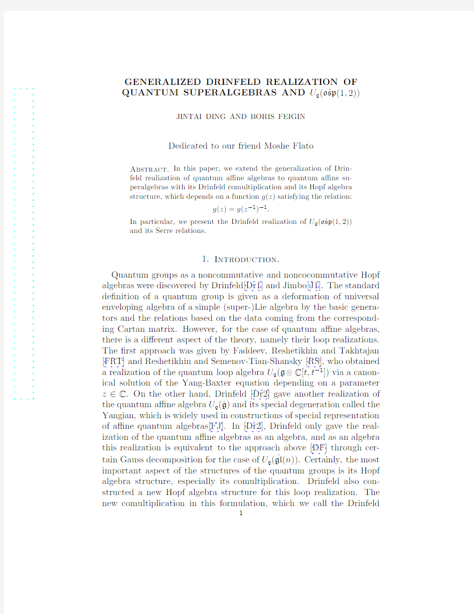 Generalized Drinfeld realization of quantum superalgebras and $U_q(hat {frak osp}(1,2))$