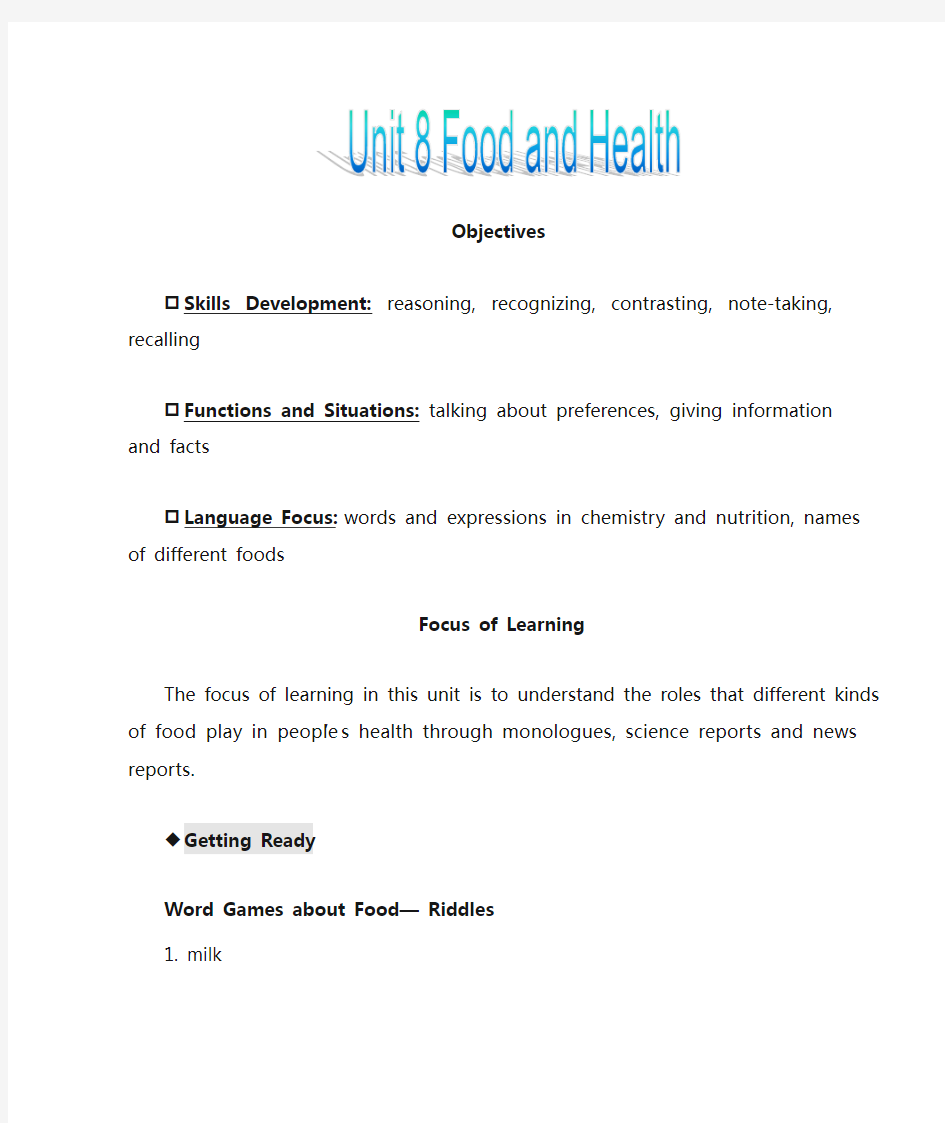 Unit 8 Food and Health
