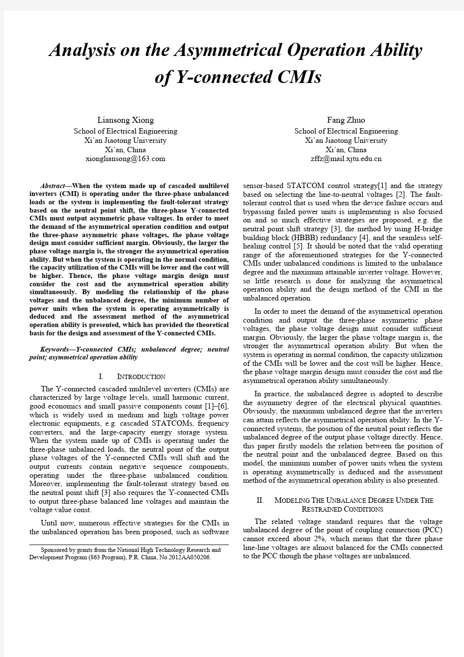 Analysis on the Asymmetrical Operation Ability of Y-connected CMIs