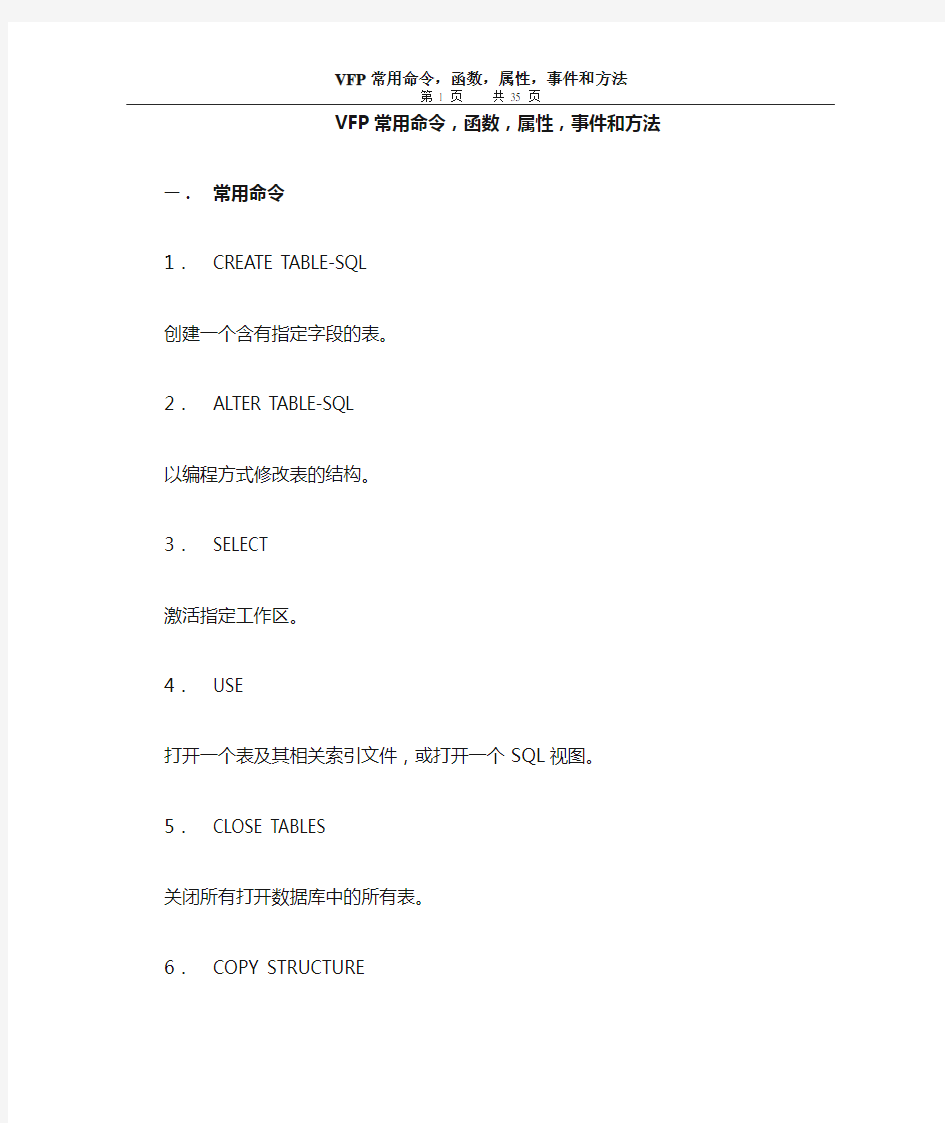 VFP常用函数、属性、事件和方法