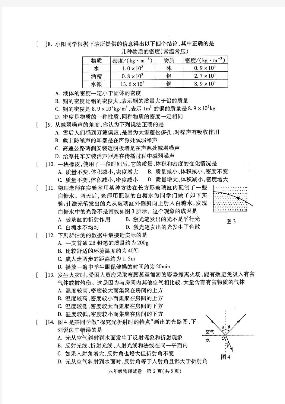 2015-2016年北京朝阳初二上学期期末物理试题及答案