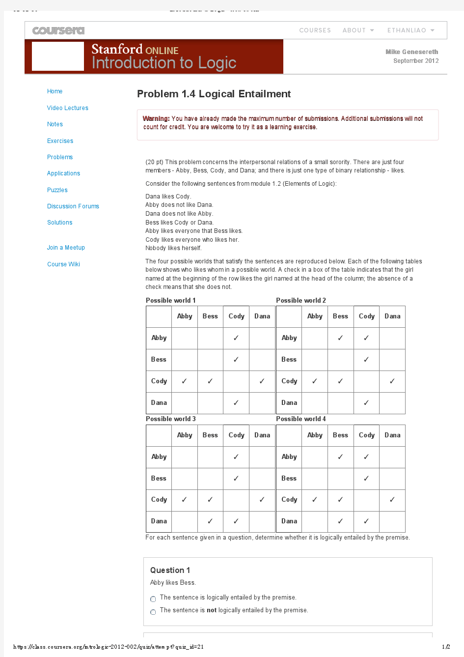 Problem 1.4 Logical Entailment逻辑思维