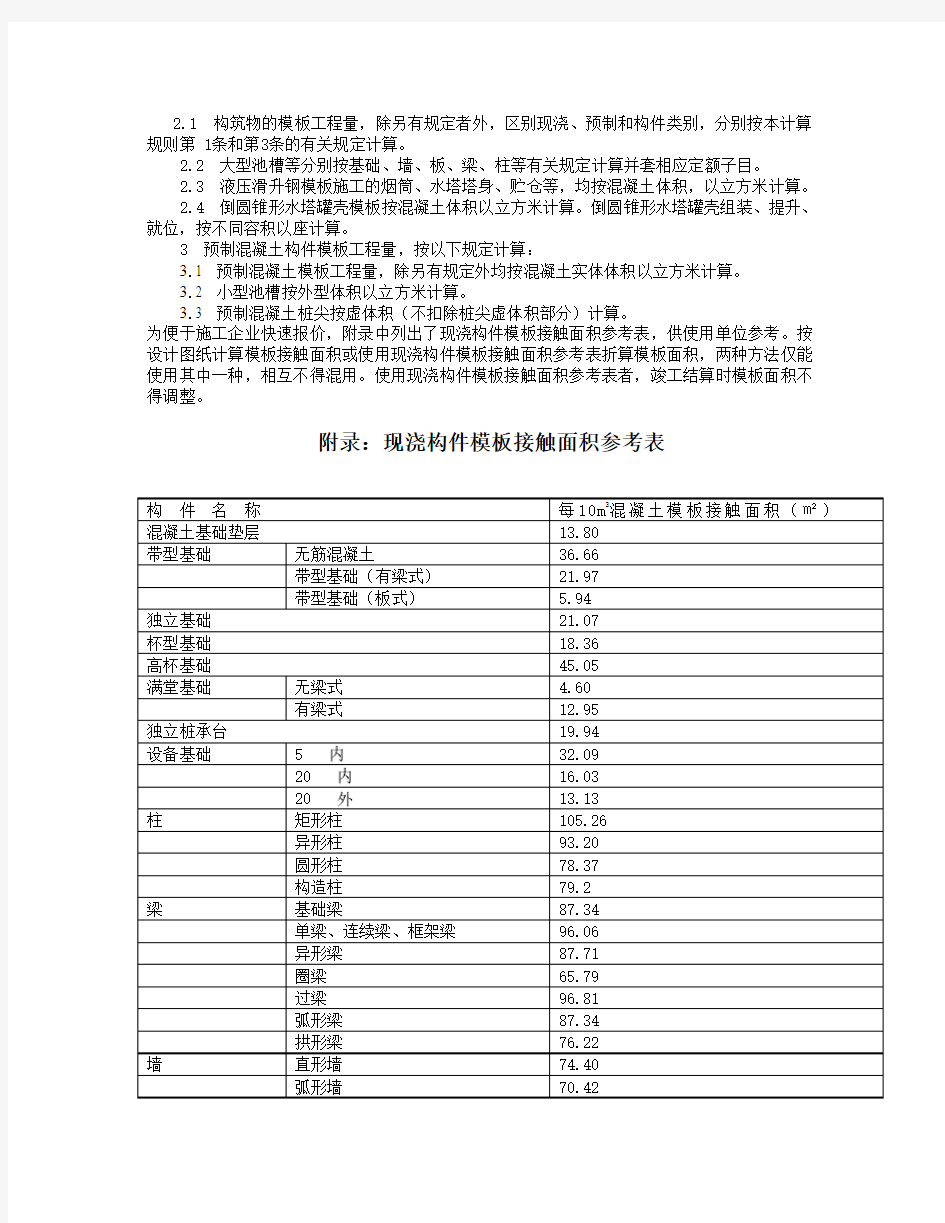 建筑模板工程量的计算规则