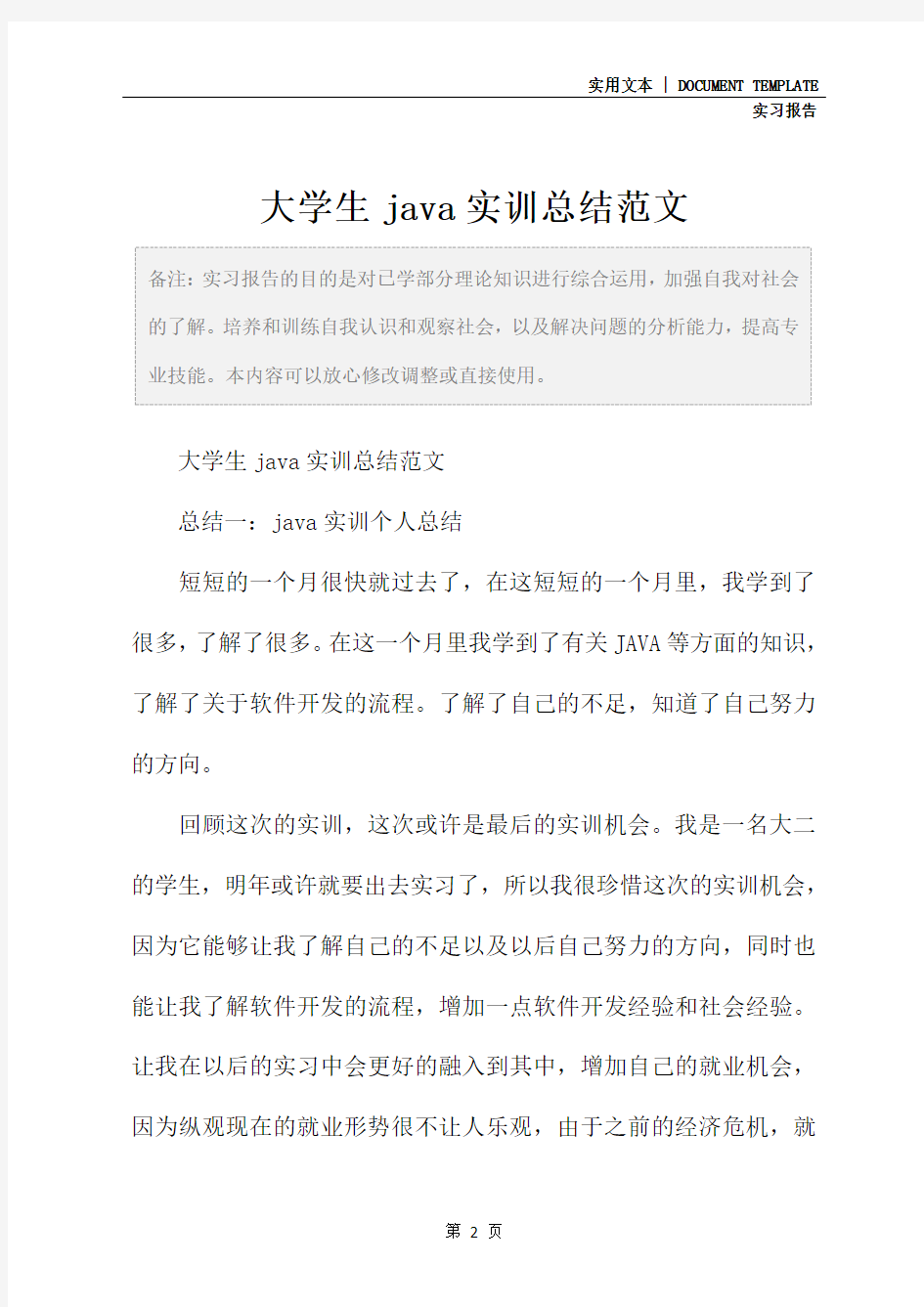 大学生java实训总结范文